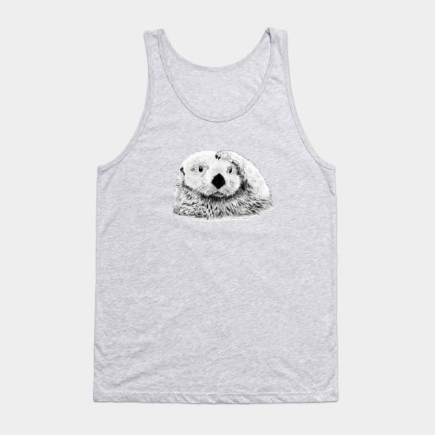 Otter Sketch Head Scratch Tank Top by mynaito